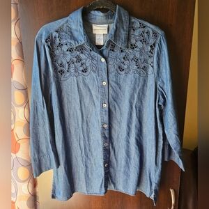 Alfred Dunner Button-Up Shirt with Floral Lace